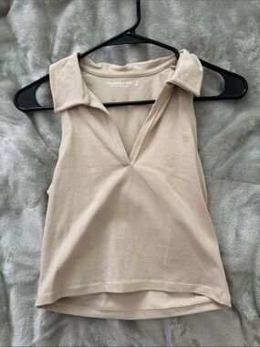 Abercrombie & Fitch Sleeveless Collared Tank Top - Beige